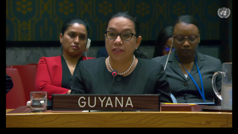 Amb. Carolyn Rodrigues Birkett delivering statement at UNSC Meeting on ICC Libya