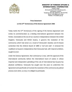PRESS STATEMENT ON THE 57TH ANNIVERSARY OF THE GENEVA AGREEMENT 1966
