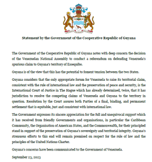 Statement by the Government of the Cooperative Republic of Guyana