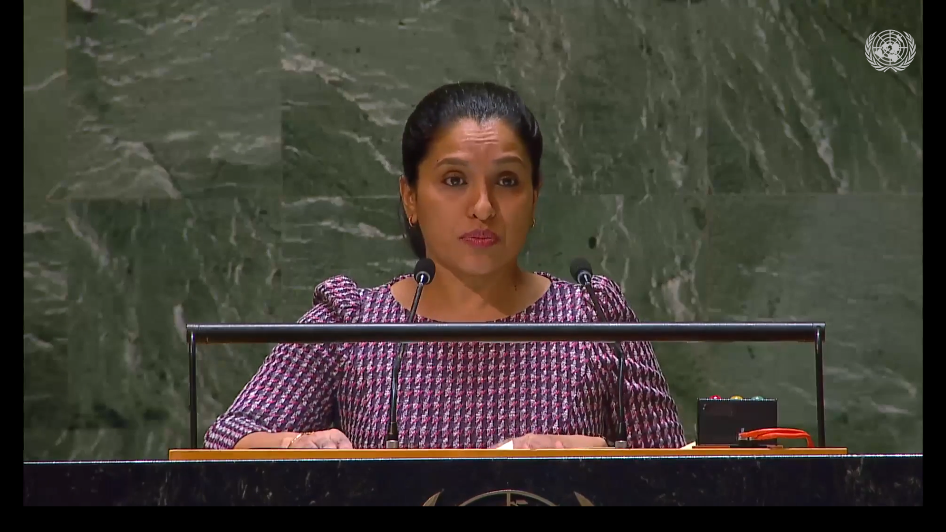 Amb. Trishala Persaud delivering statement at GA Plenary Debate on Use of the Veto