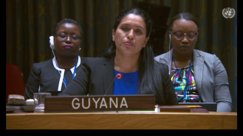 Amb. Trishala Persaud delivering statement at UNSC meeting on Palestine