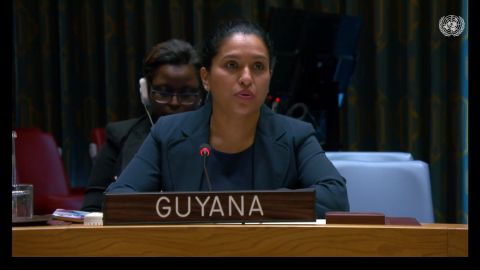 Amb. Trishala Persaud delivering statement at UNSC meeting on Ukraine