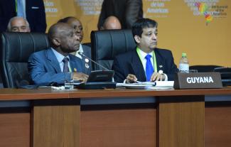 Photo by the Department of Public Information (DPI) Hon. Carl Greenidge, Vice President and Minister of Foreign Affairs (Left) and Guyana’s Permanent Representative to the OAS Ambassador Dr. Riyad Insanally (Right).  E