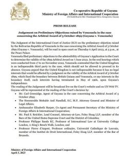 Judgement on Preliminary Objections raised by Venezuela in the case concerning the Arbitral Award of 3 October 1899 (Guyana v. Venezuela)