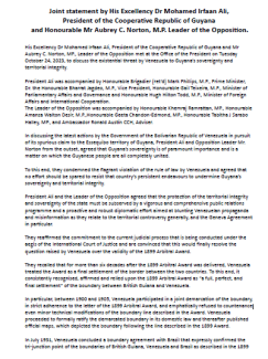 Joint statement by His Excellency Dr Mohamed Irfaan Ali, President of the Cooperative Republic of Guyana and Honourable Mr Aubrey C. Norton, M.P. Leader of the Opposition.