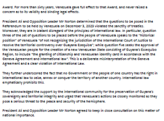 Joint statement by His Excellency Dr Mohamed Irfaan Ali, President of the Cooperative Republic of Guyana and Honourable Mr Aubrey C. Norton, M.P. Leader of the Opposition.