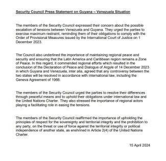 Security Council Press Statement on Guyana - Venezuela Situation